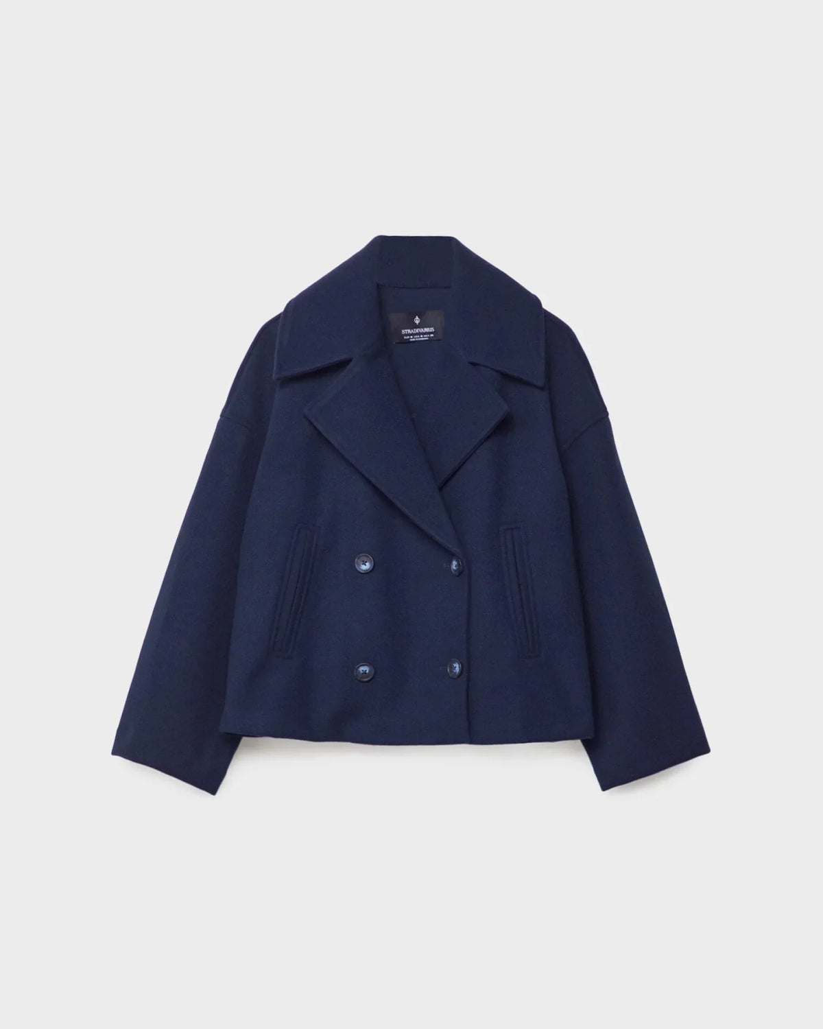 Women's Short Double-Breasted Wool Blend Jacket with Wide Lapels 0