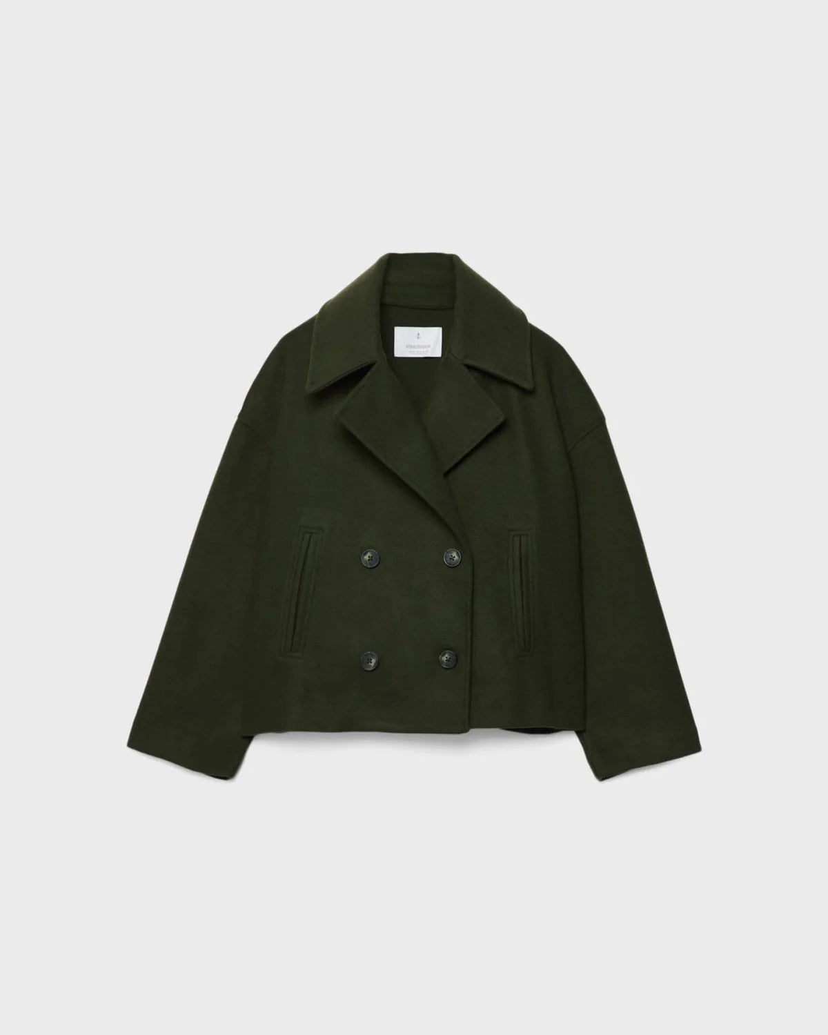 Women's Short Double-Breasted Wool Blend Jacket with Wide Lapels 10