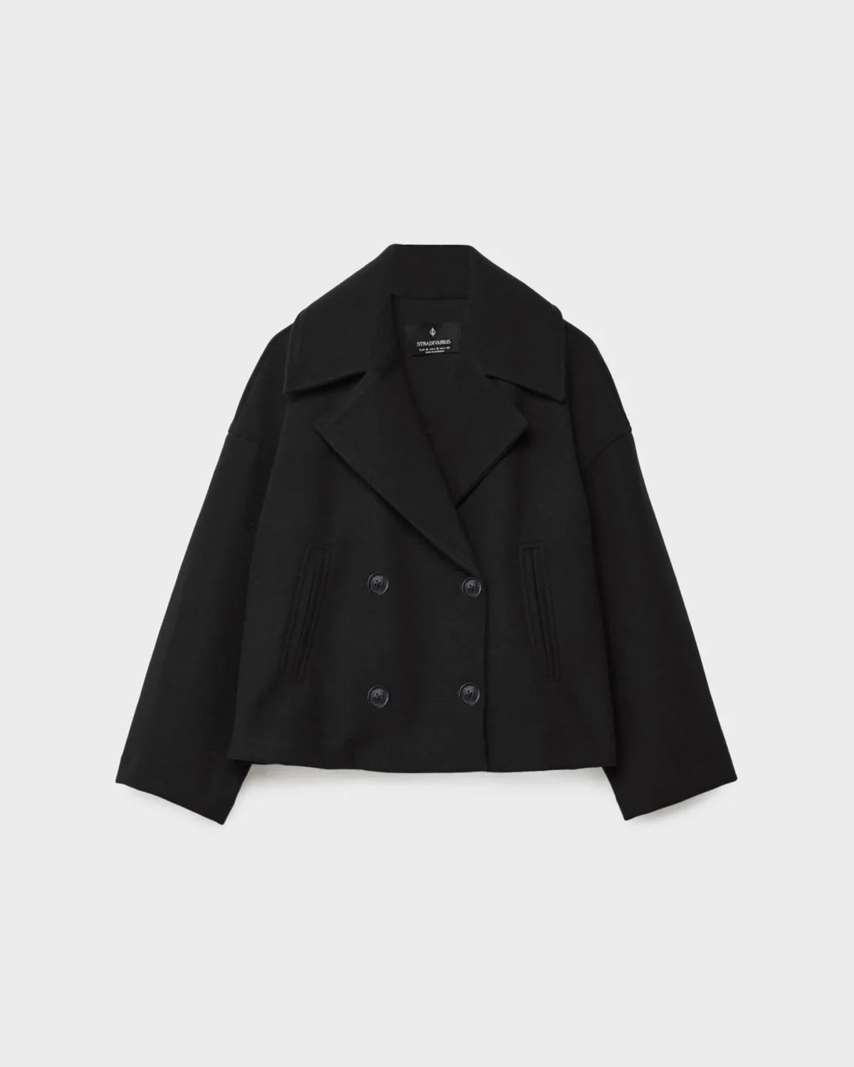 Women's Short Double-Breasted Wool Blend Jacket with Wide Lapels 3