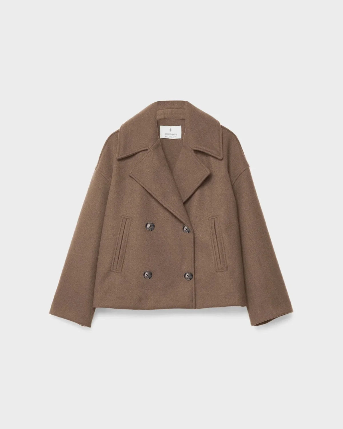 Women's Short Double-Breasted Wool Blend Jacket with Wide Lapels 9