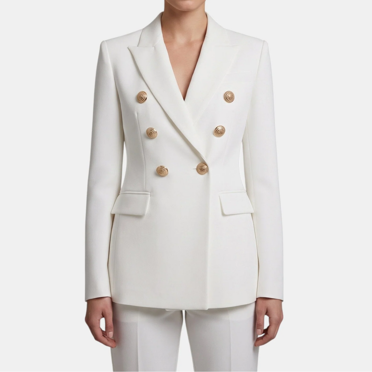 Women's Slim Fit Double-Breasted Black Blazer with Gold Buttons 1
