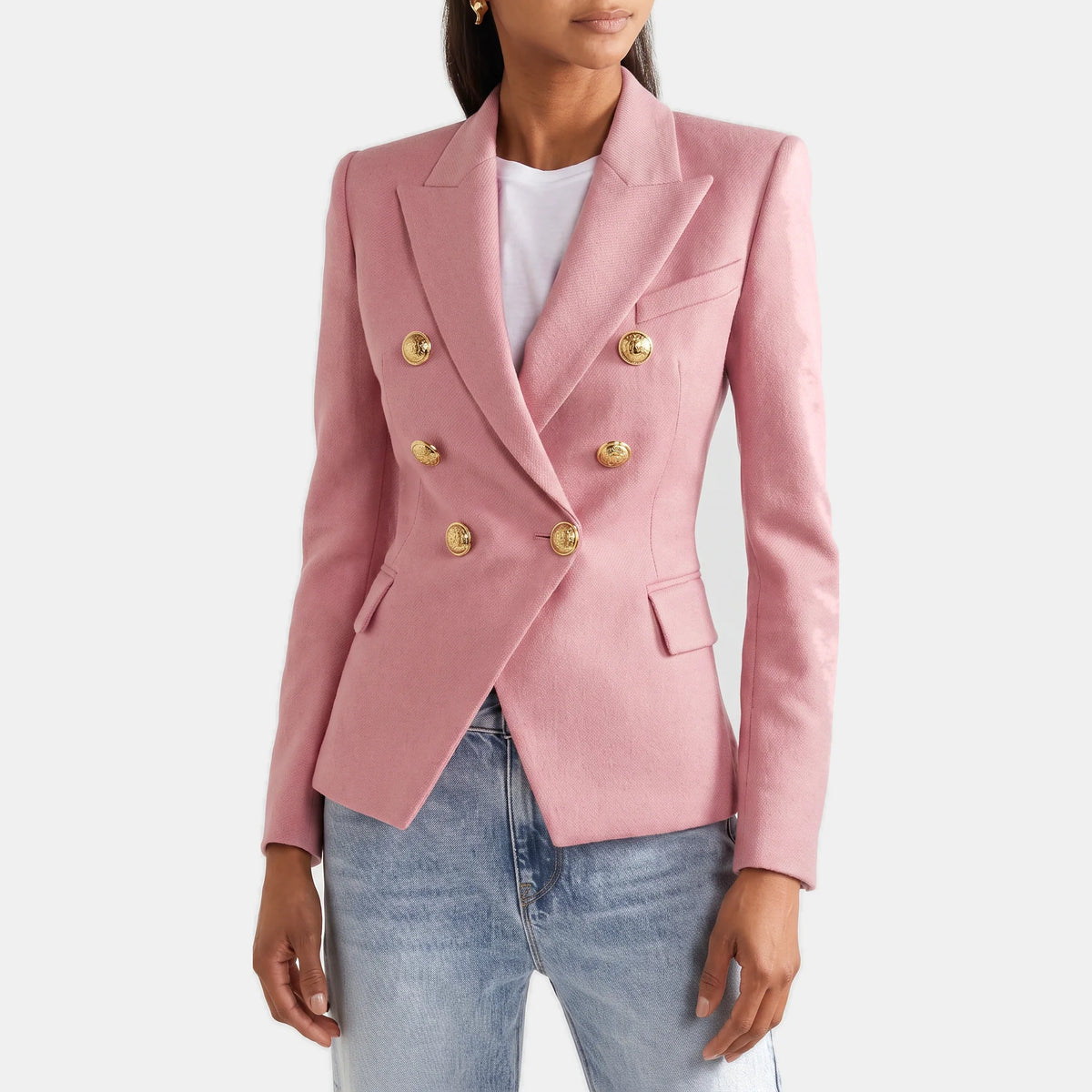 Women's Slim Fit Double-Breasted Black Blazer with Gold Buttons 13