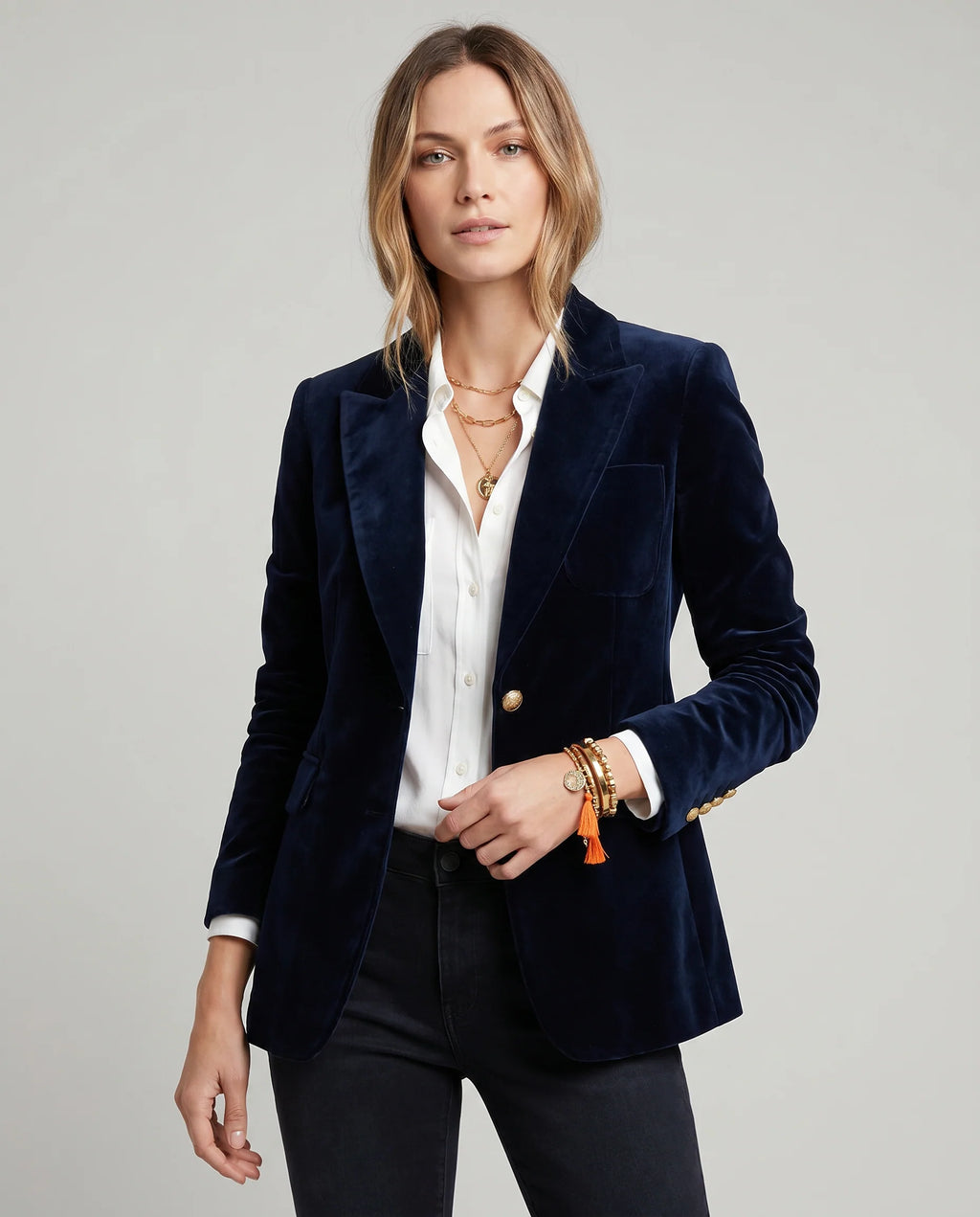 Women's Slim Fit Velvet Blazer with Structured Shoulders 2