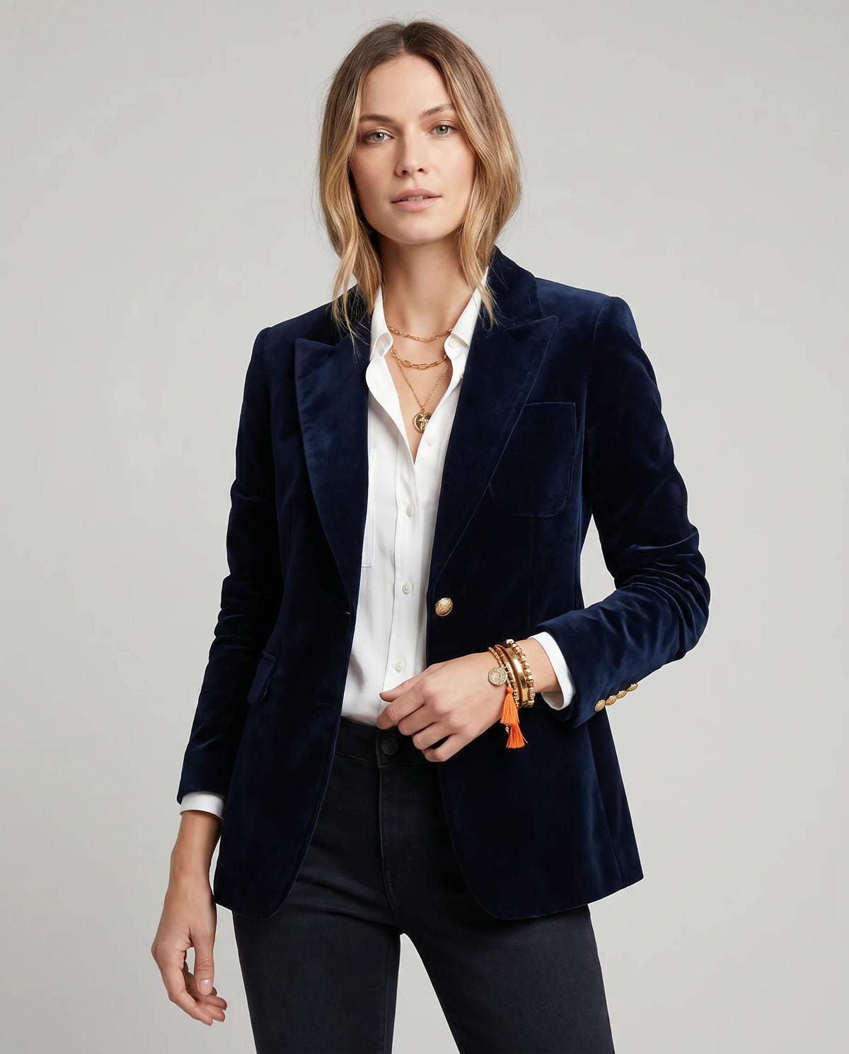 Women's Slim Fit Velvet Blazer with Structured Shoulders 2