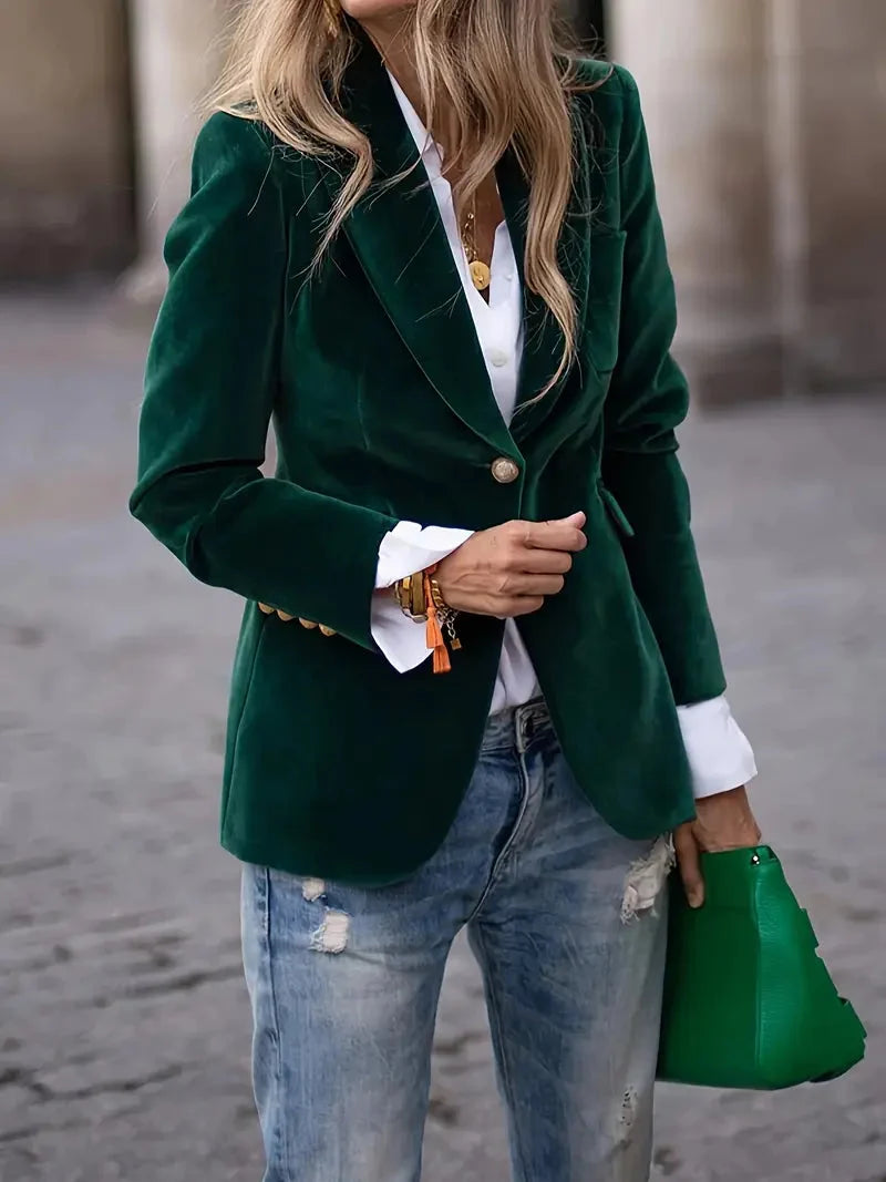 Women's Slim Fit Velvet Blazer with Structured Shoulders 5