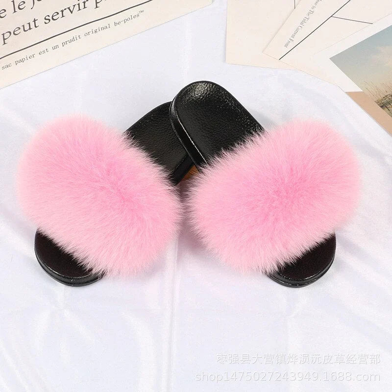 Women's Slip-On Open Toe Faux Fur Slide Sandals with Cushioned Footbed 2
