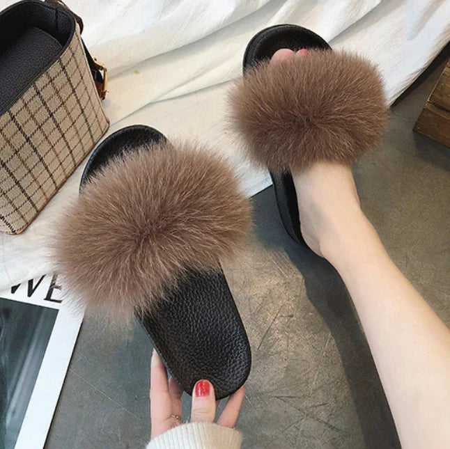 Women's Slip-On Open Toe Faux Fur Slide Sandals with Cushioned Footbed 3