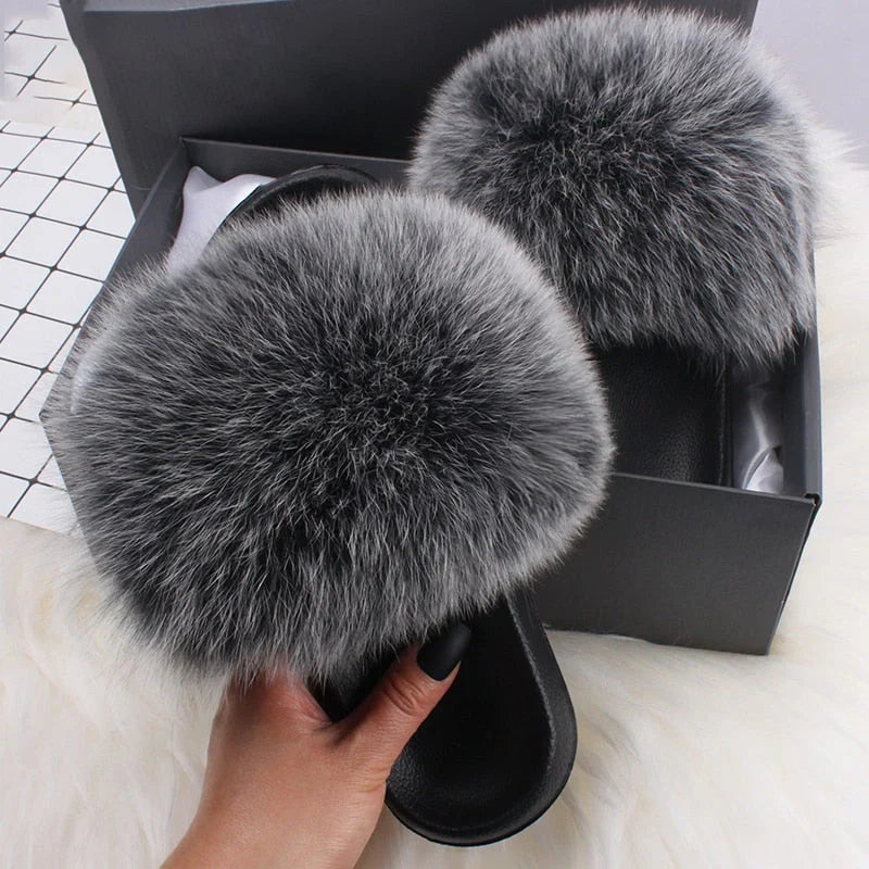 Women's Slip-On Open Toe Faux Fur Slide Sandals with Cushioned Footbed 5