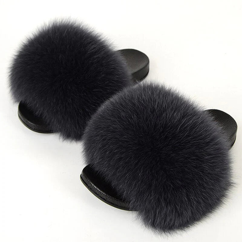 Women's Slip-On Open Toe Faux Fur Slide Sandals with Cushioned Footbed 7