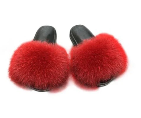Women's Slip-On Open Toe Faux Fur Slide Sandals with Cushioned Footbed 9