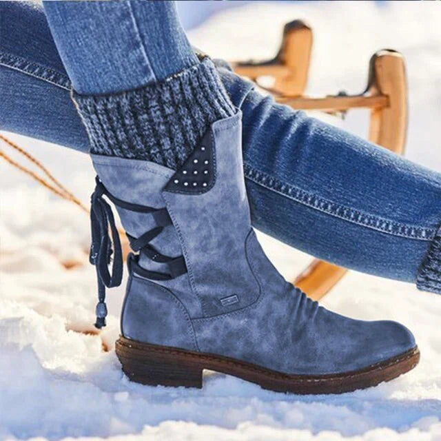 Women's Slouchy Mid-Calf Suede Boots with Knit Cuff and Side Zip 2