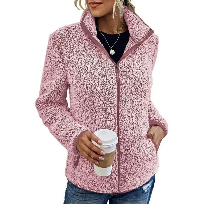 Women's Stand Collar Sherpa Jacket - Lightweight Zip-Up Teddy Fleece 1