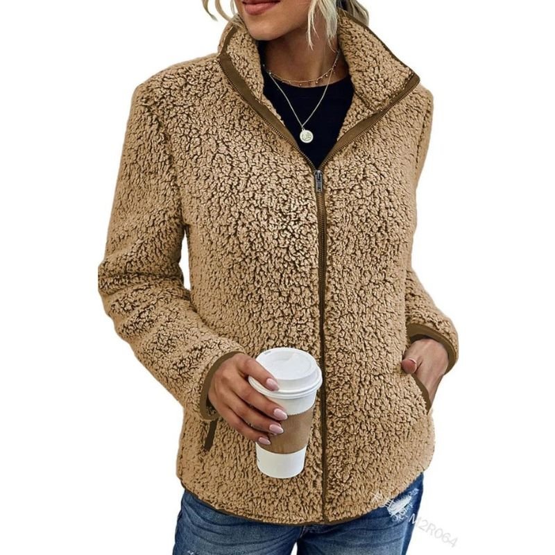 Women's Stand Collar Sherpa Jacket - Lightweight Zip-Up Teddy Fleece 4