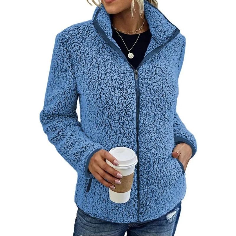 Women's Stand Collar Sherpa Jacket - Lightweight Zip-Up Teddy Fleece 7