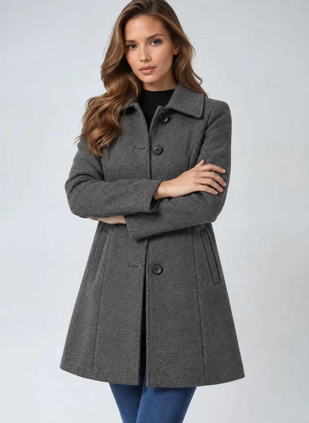 Women's Tailored Fit Winter Trench Coat - Single-Breasted Design 3
