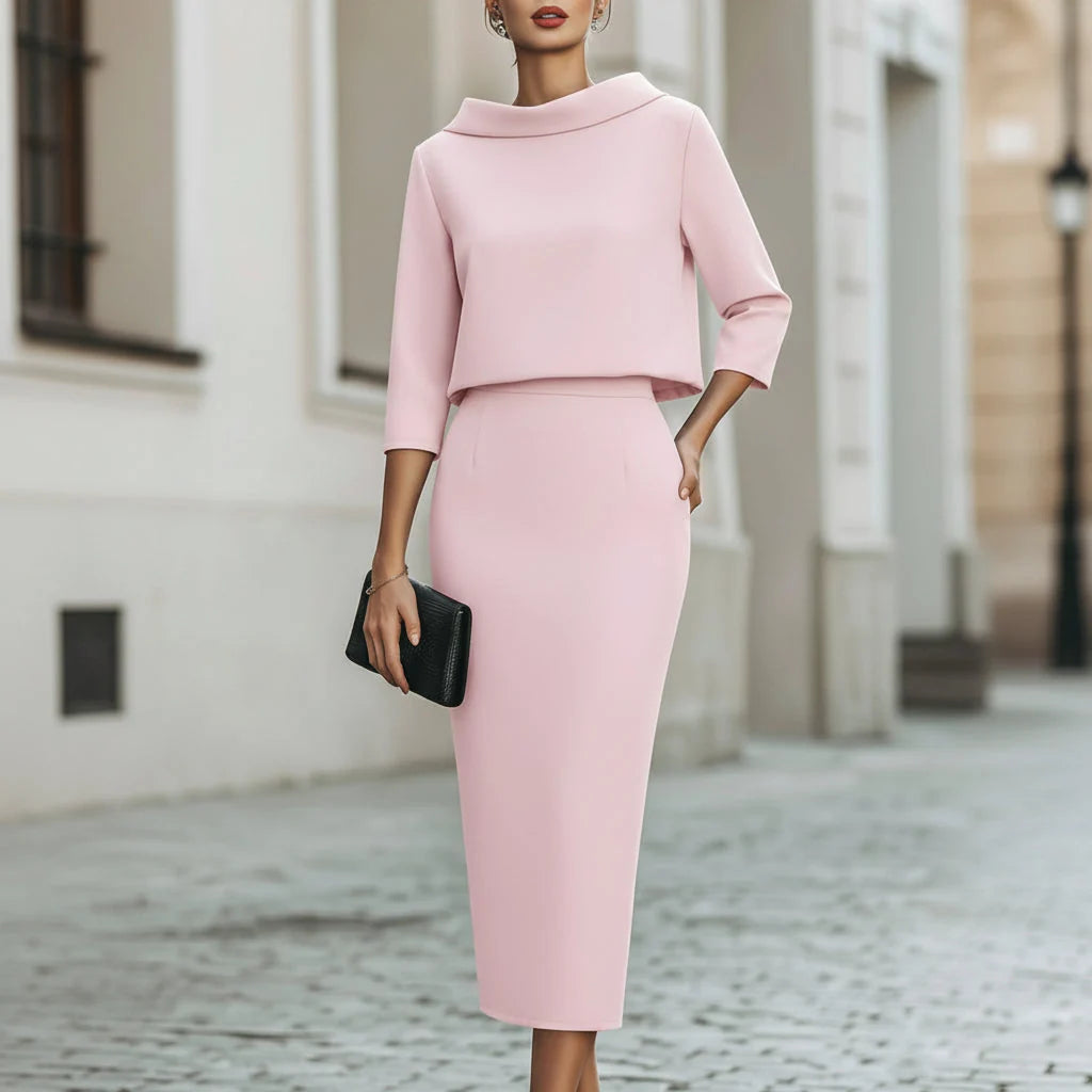 Women's Two Piece Skirt Set, Co Ord Set with Boatneck Design 3