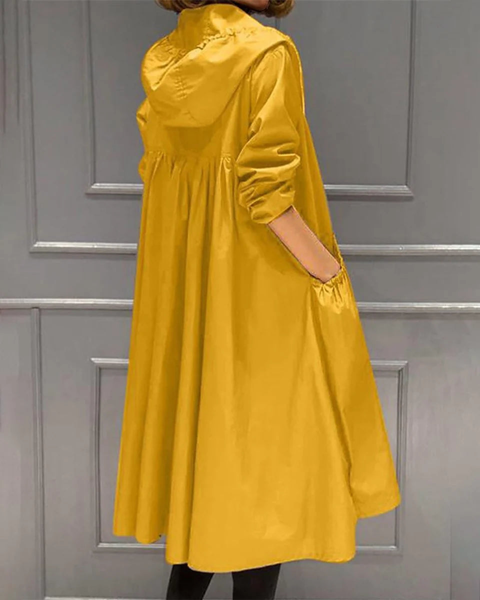 Women's Waterproof A-Line Trench Coat with Hood, Sizes M to 3XL 1