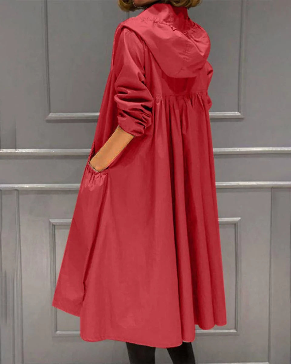 Women's Waterproof A-Line Trench Coat with Hood, Sizes M to 3XL 2