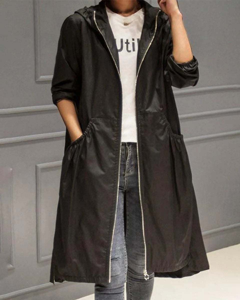 Women's Waterproof A-Line Trench Coat with Hood, Sizes M to 3XL 3
