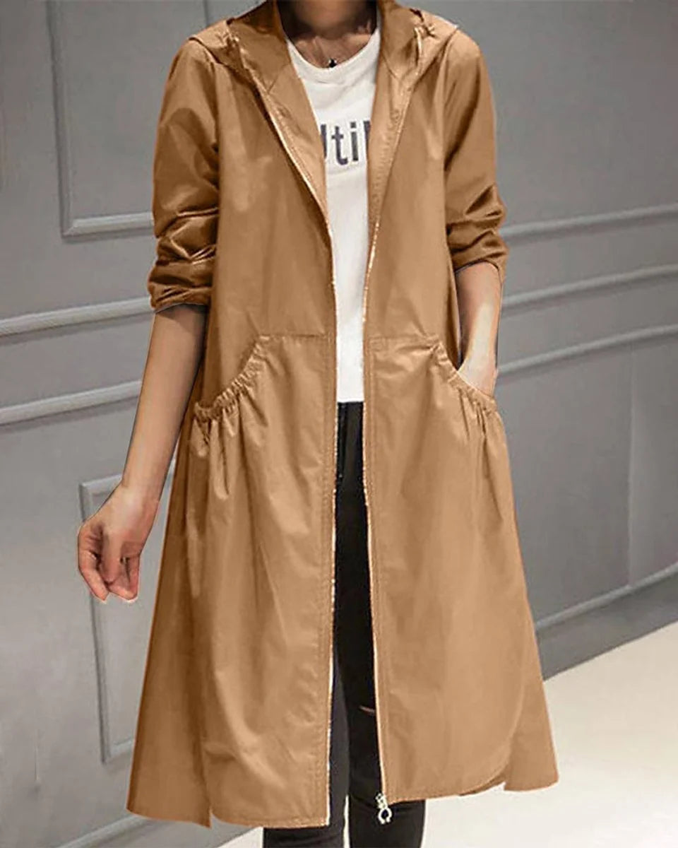 Women's Waterproof A-Line Trench Coat with Hood, Sizes M to 3XL 5