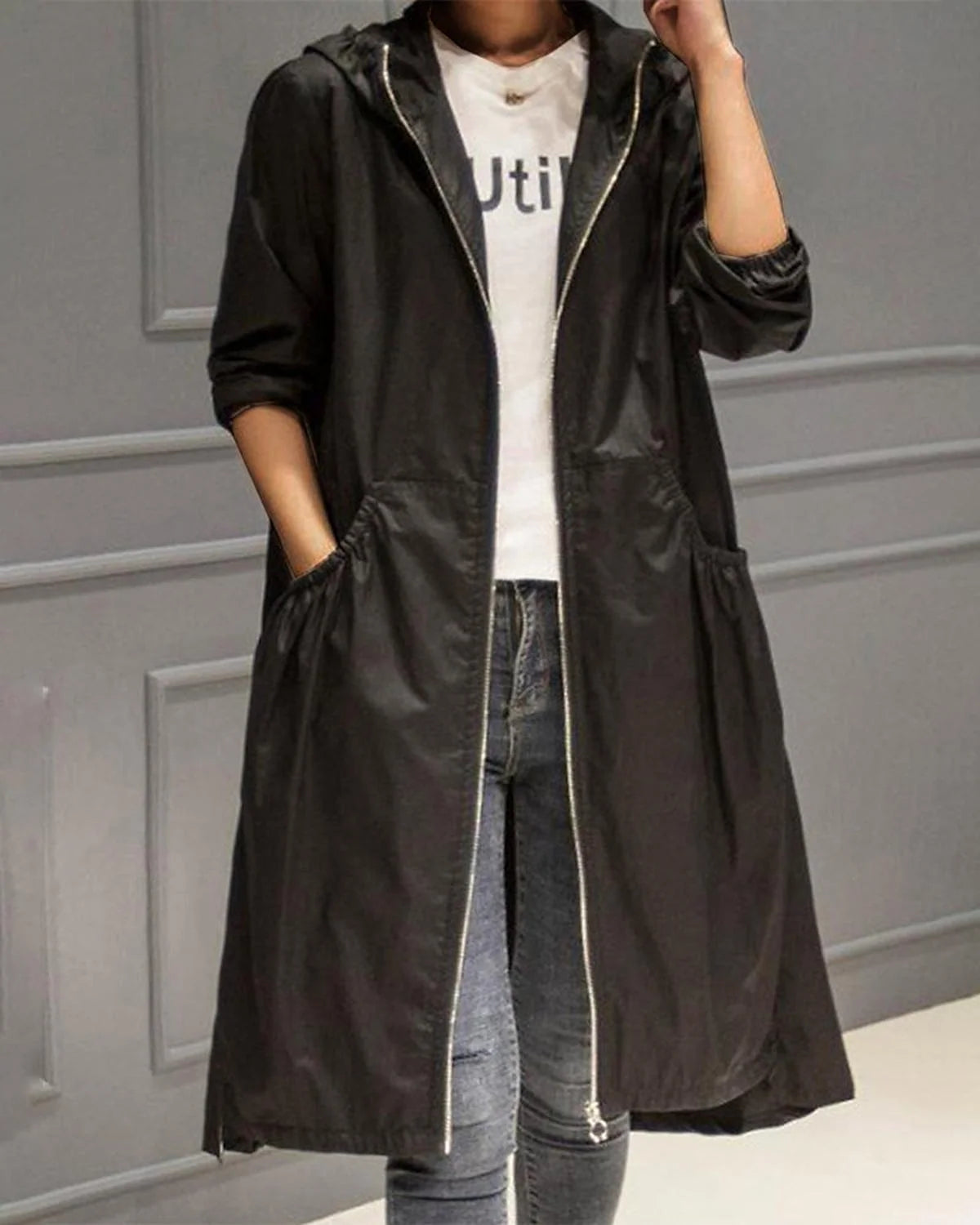 Women's Waterproof Hooded Trench Coat for Autumn and Winter 3