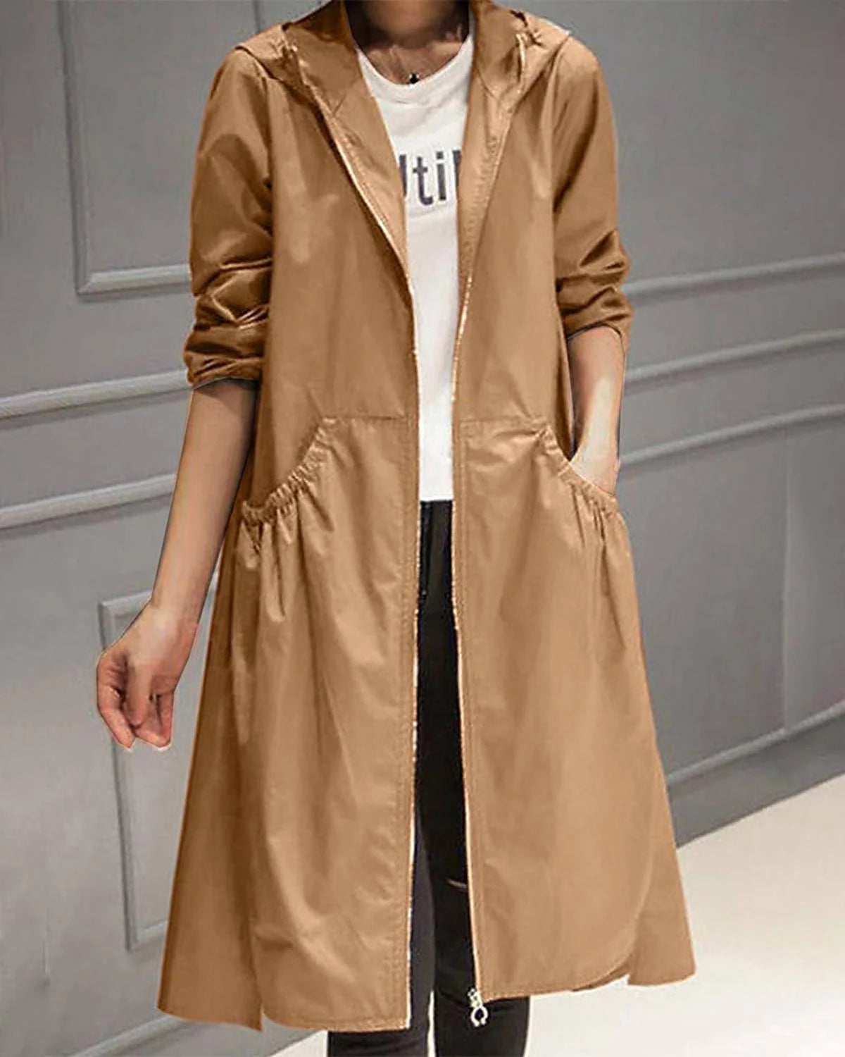 Women's Waterproof Hooded Trench Coat for Autumn and Winter 5
