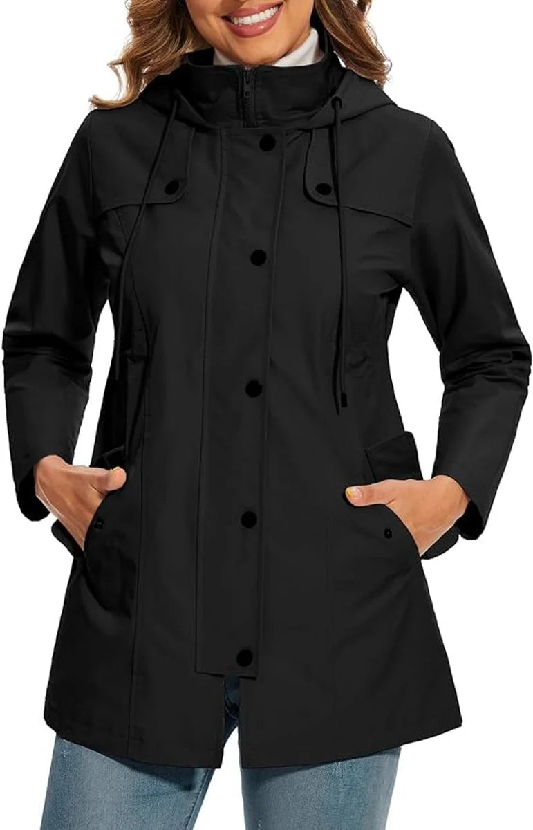 Women's Waterproof Rain Coat with Adjustable Waist and Hooded Design 1