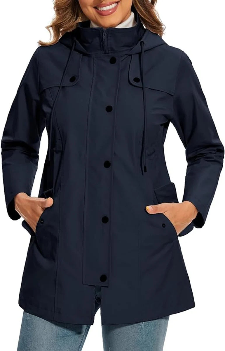 Women's Waterproof Rain Coat with Adjustable Waist and Hooded Design 2