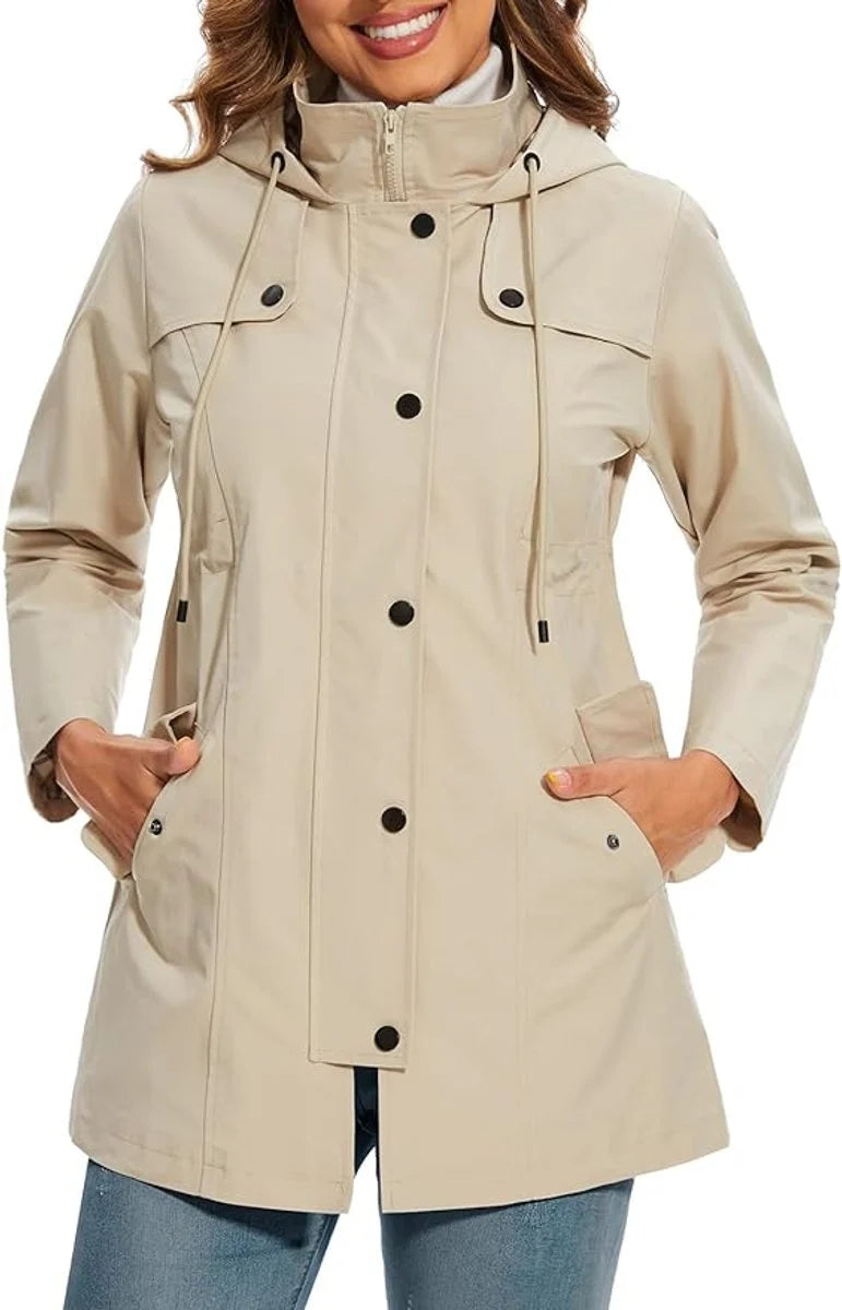 Women's Waterproof Rain Coat with Adjustable Waist and Hooded Design 5