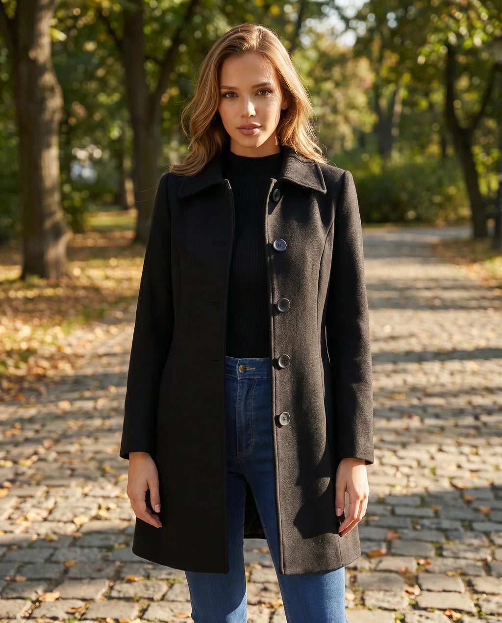 Women's Wool Blend Winter Trench Coat with Structured Collar 0