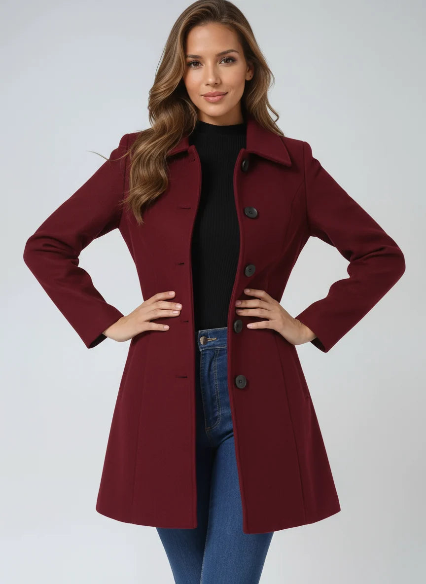 Women's Wool Blend Winter Trench Coat with Structured Collar 8