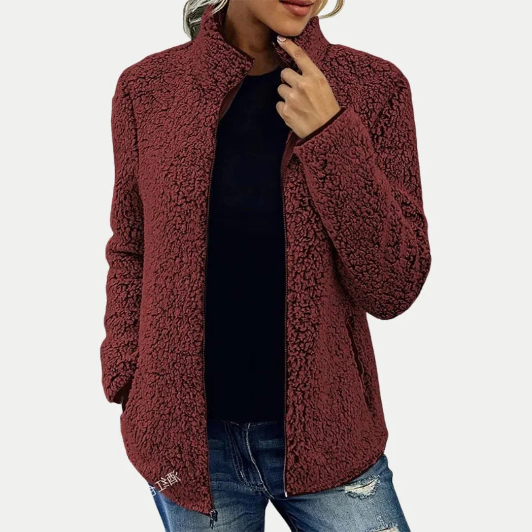 Women's Zip-Up Fleece Jacket with Textured Fabric 1